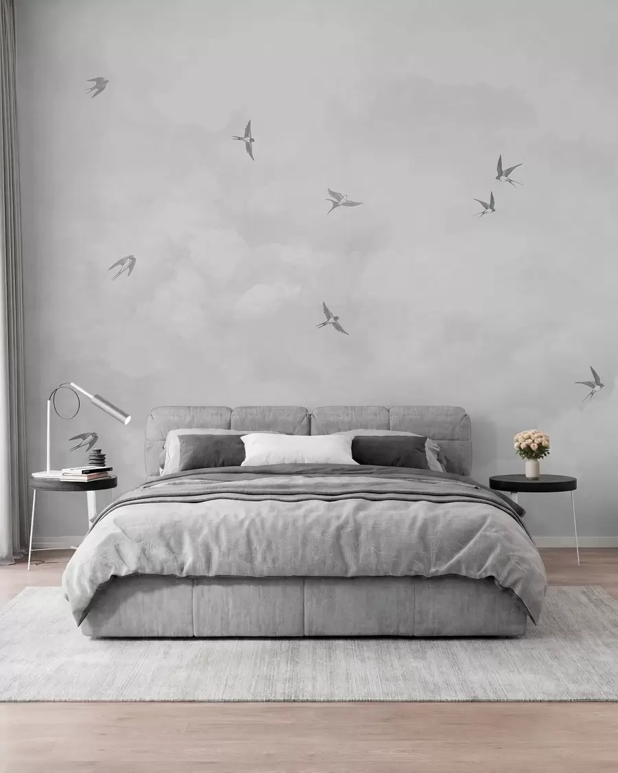 wall murals Grey sky with swallows w00526v1