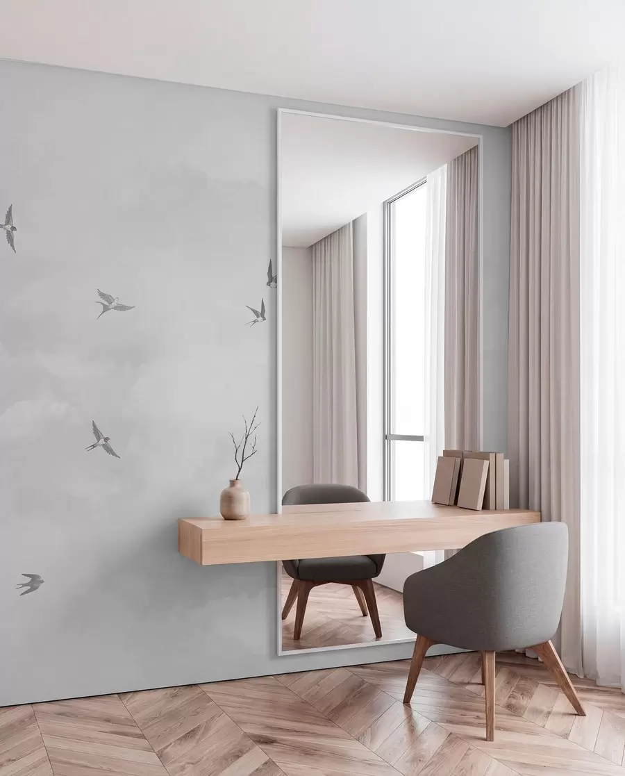 wall murals Grey sky with swallows w00526v1