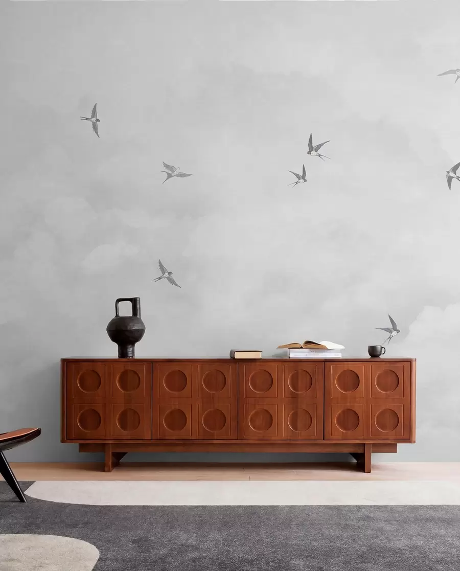 wall murals Grey sky with swallows w00526v1
