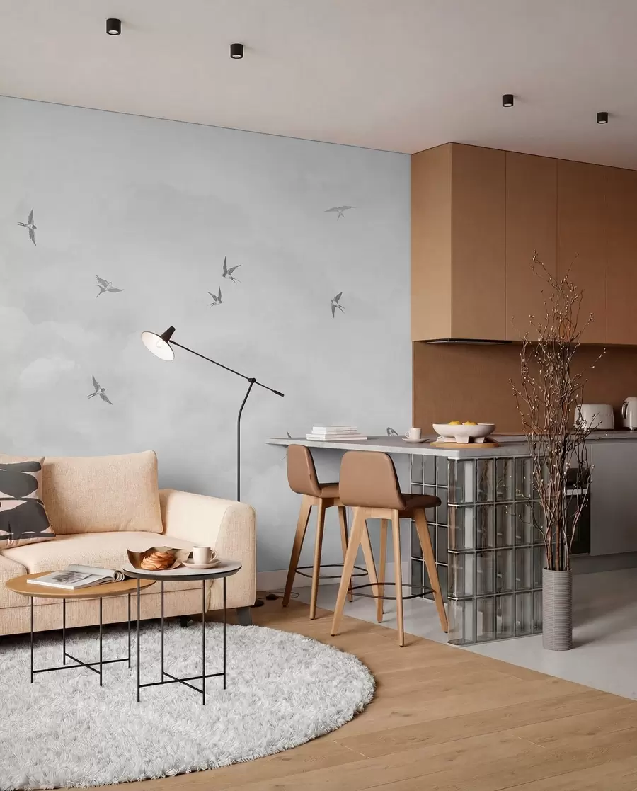 wall murals Grey sky with swallows w00526v1