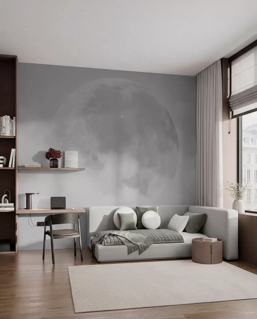wall murals Big moon among the clouds of gray color loft style w00548v1