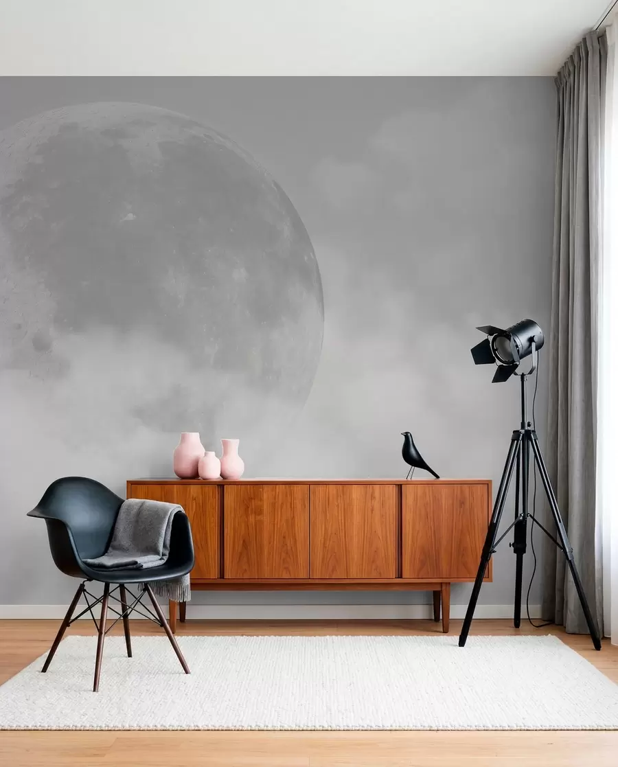 wall murals Big moon among the clouds of gray color loft style w00548v1