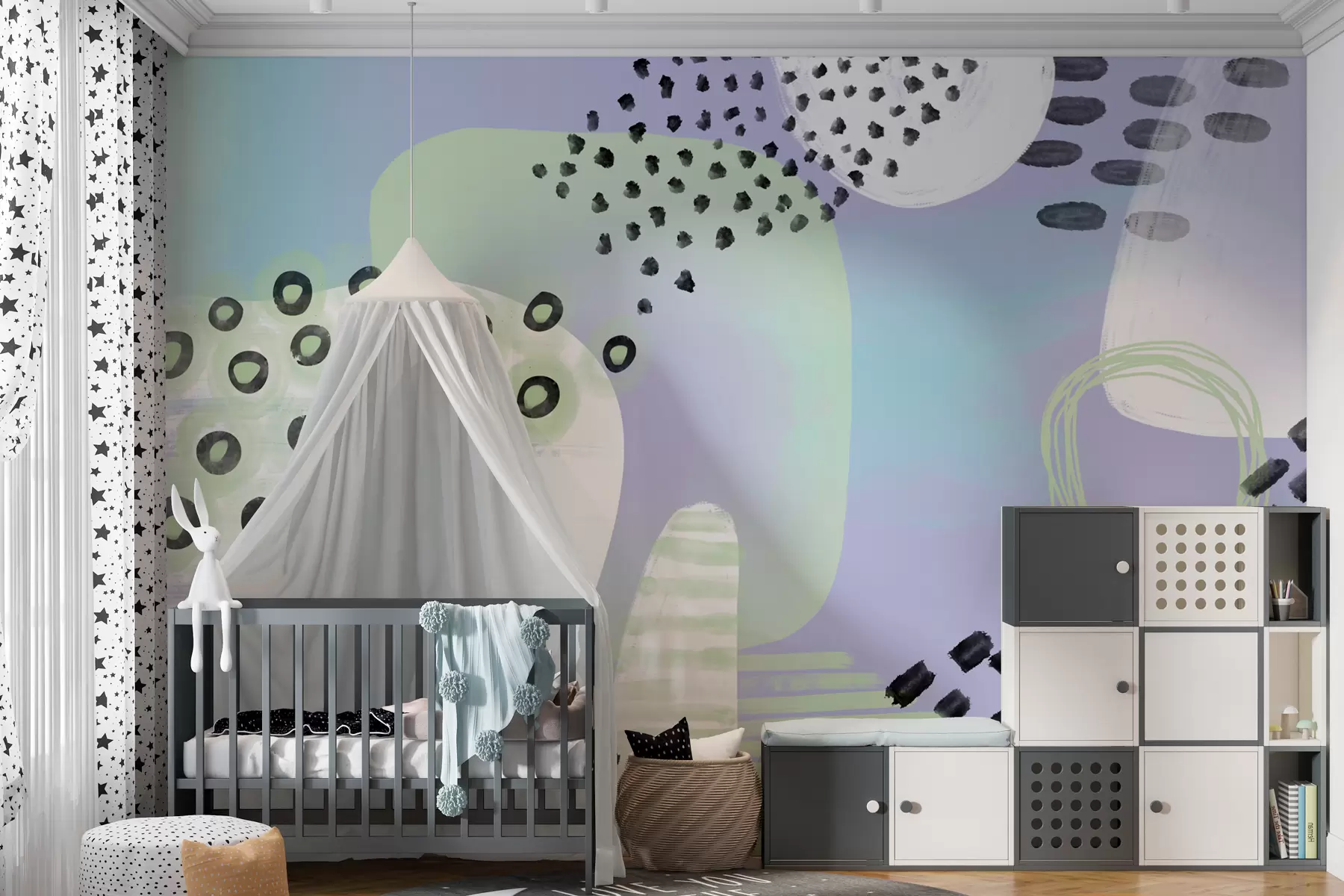 wall murals Abstract geometric shapes and patterns in pastel colors, circles , dots , and lines w00541