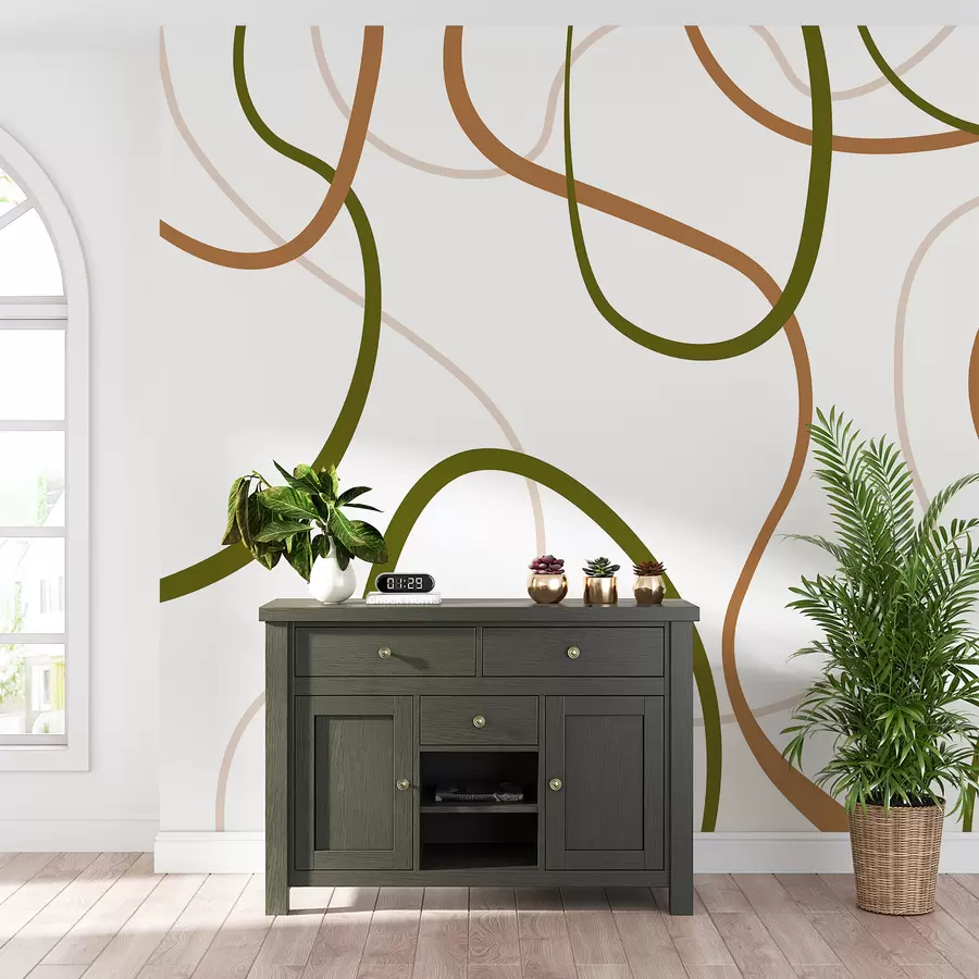 wall murals Abstract lines, minimalistic, geometric pattern, green and beige w00594