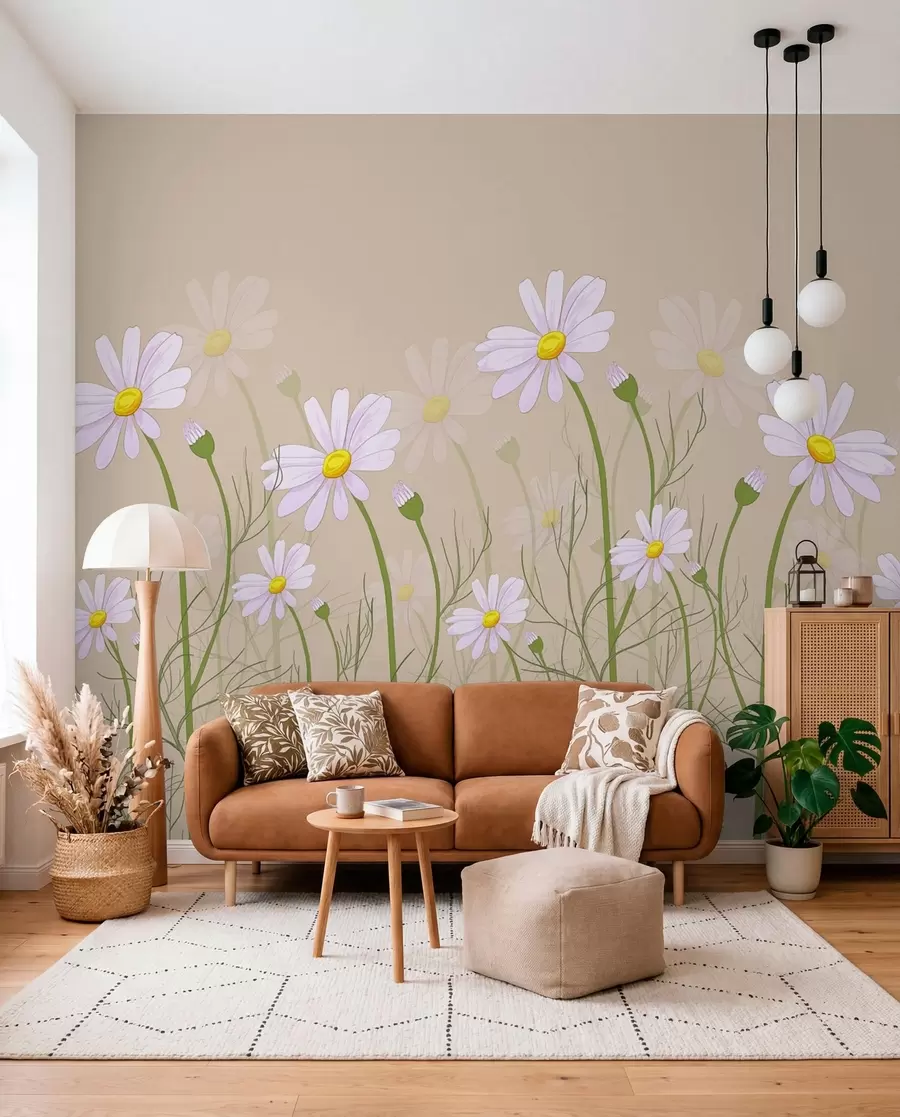 wall murals large daisies on a beige background w00802