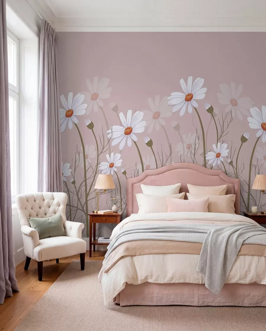 wall murals large daisies on a pink background w00802v1