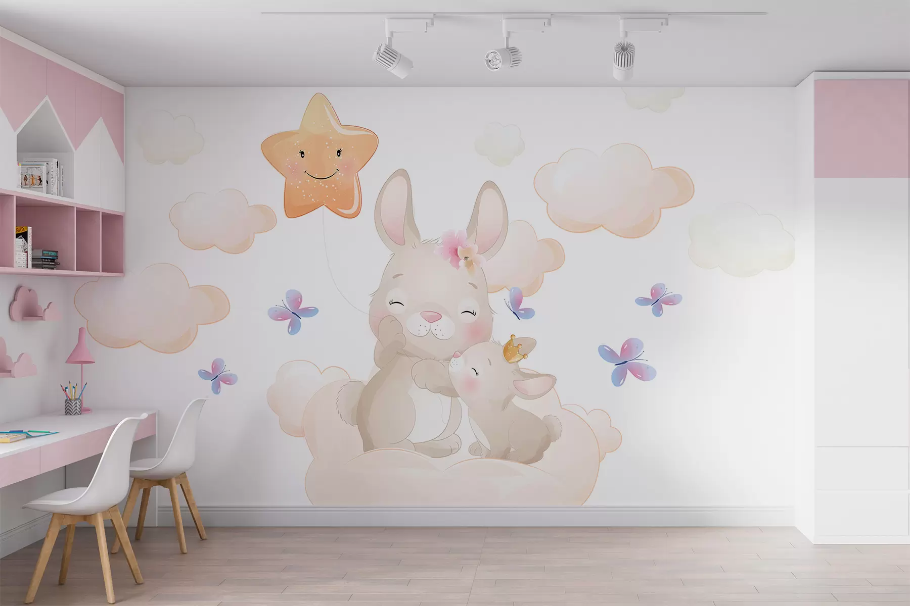 wall murals Bunnies with a balloon w00782