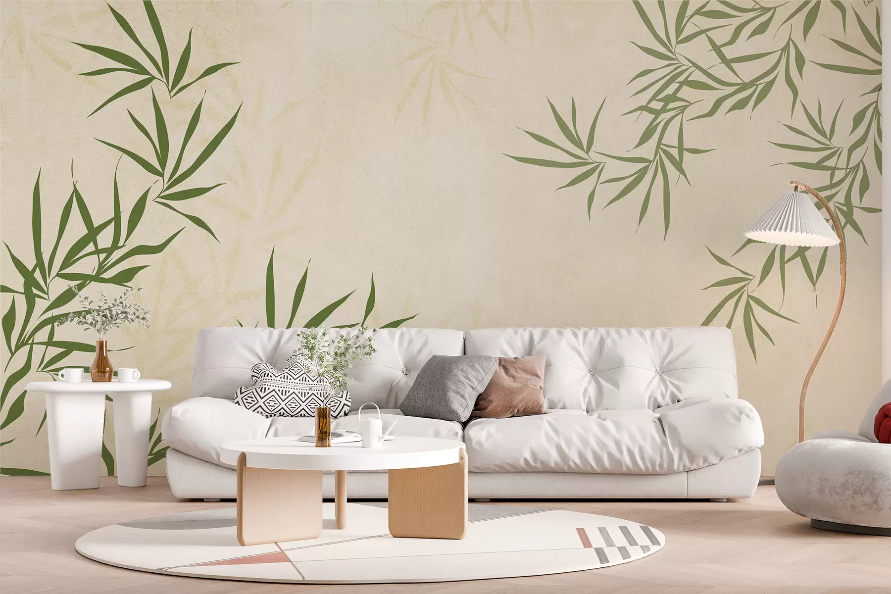 wall murals Plant twigs, bamboo, vintage style, texture background, yellow, green color w00817