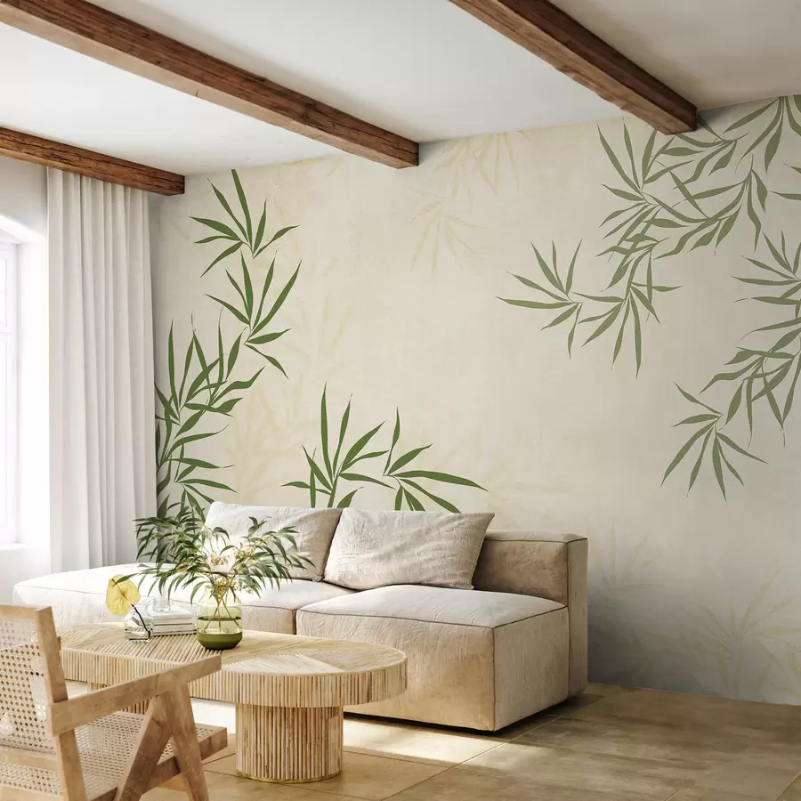 wall murals Plant twigs, bamboo, vintage style, texture background, yellow, green color w00817
