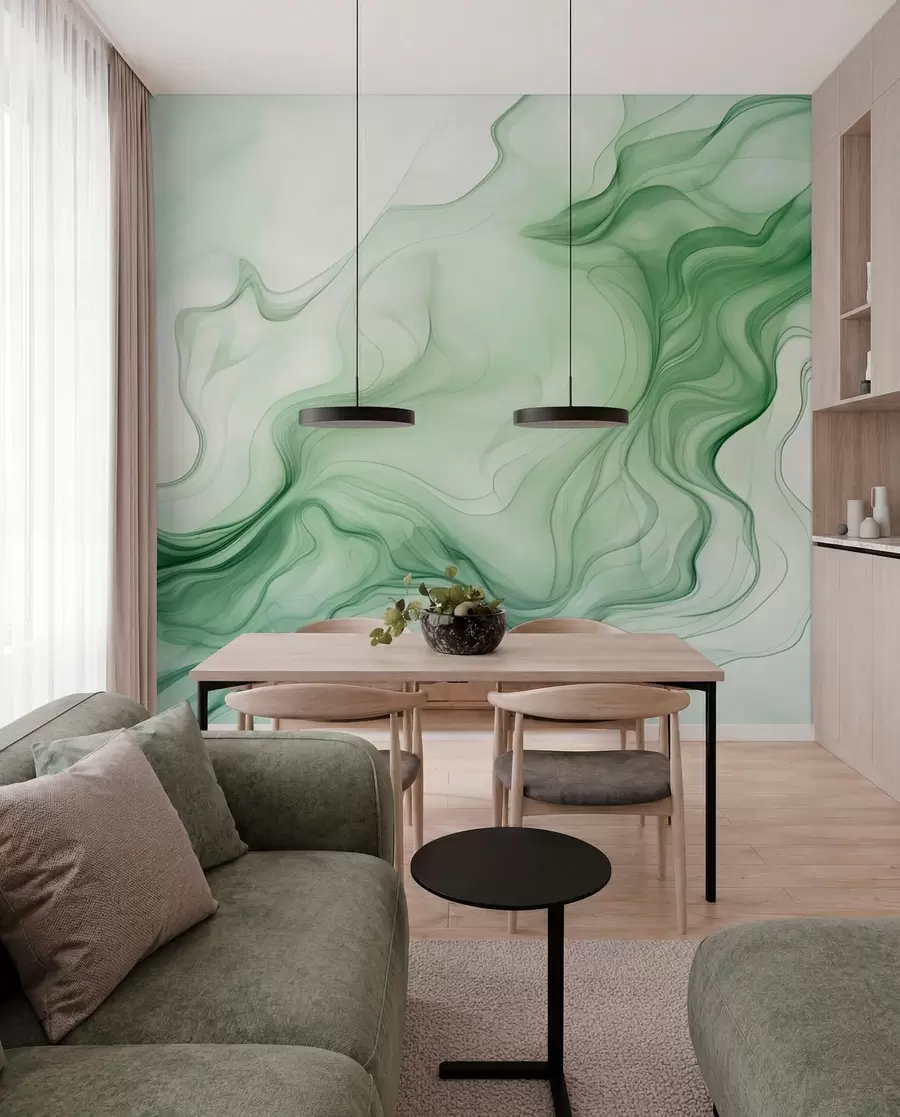 wall murals Panoramic green abstract waves on a light background w01185d1