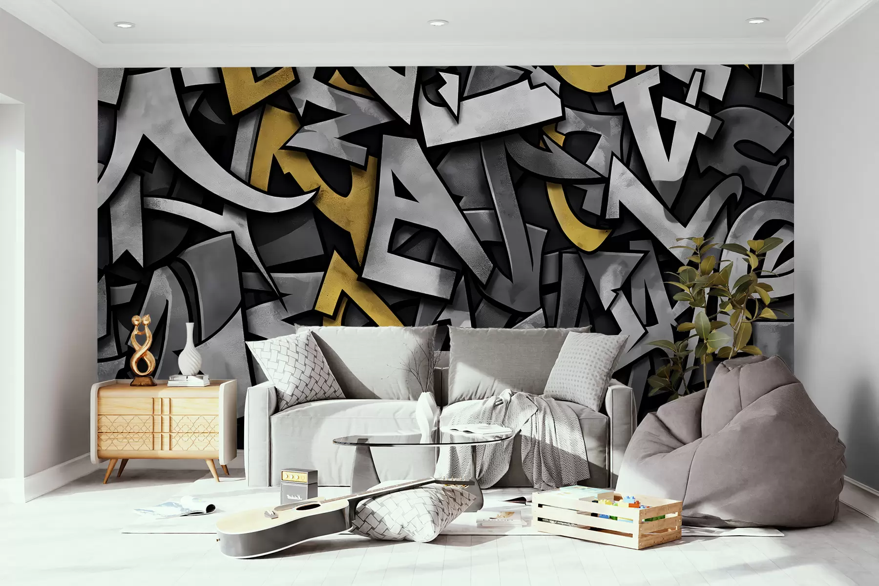 wall murals Graffiti capital letters in yellow w01186