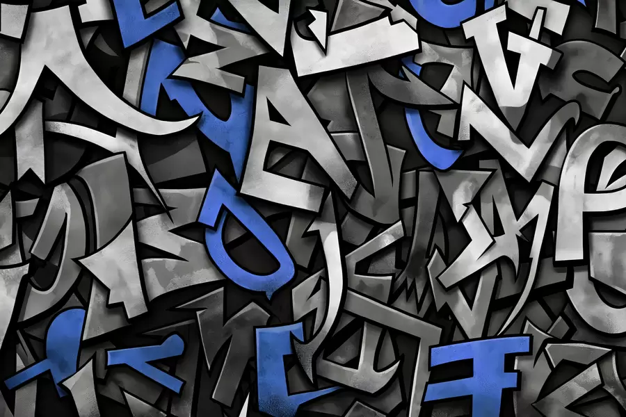 wall murals Graffiti capital letters in blue color w01186v1