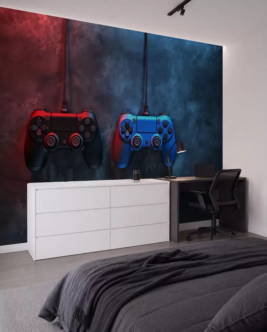 wall murals black and blue DualShock on a dark background w01189