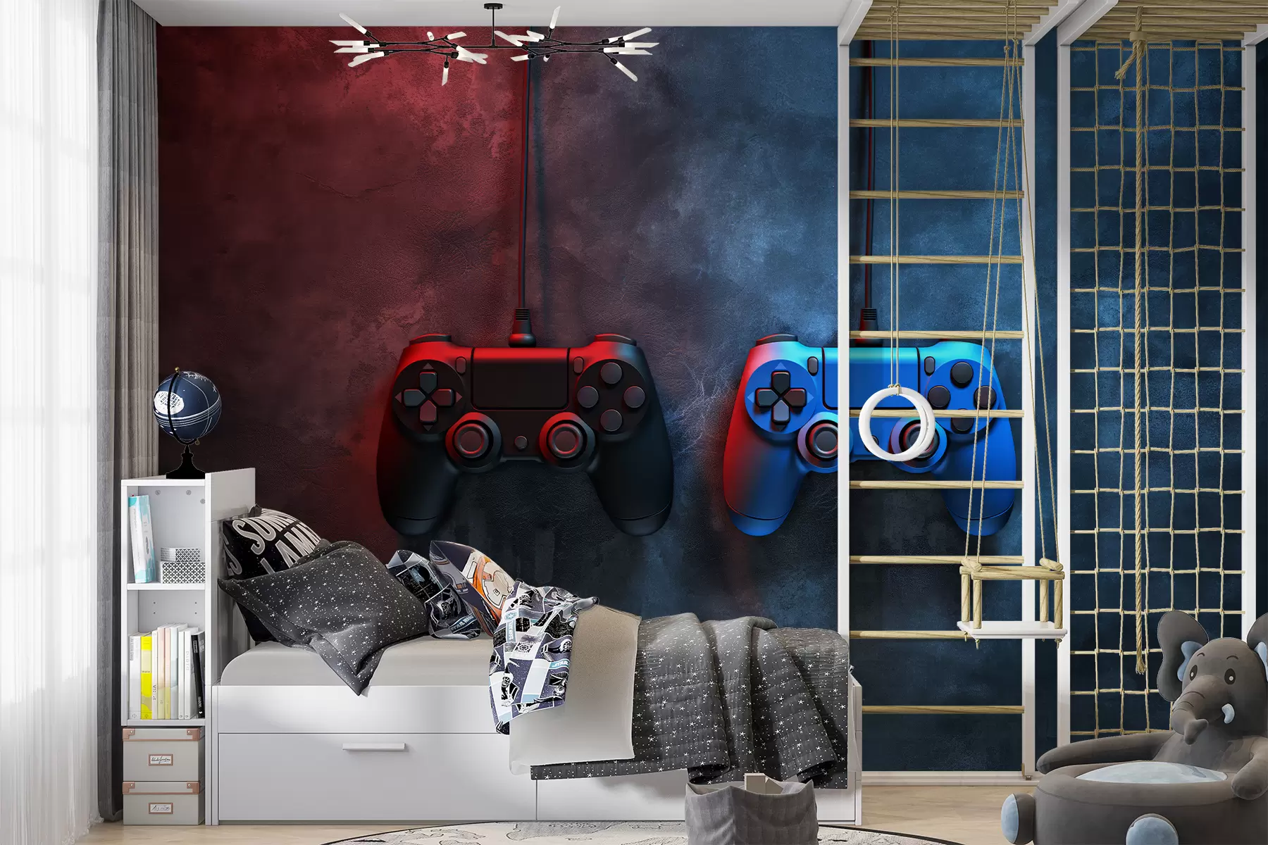 wall murals black and blue DualShock on a dark background w01189