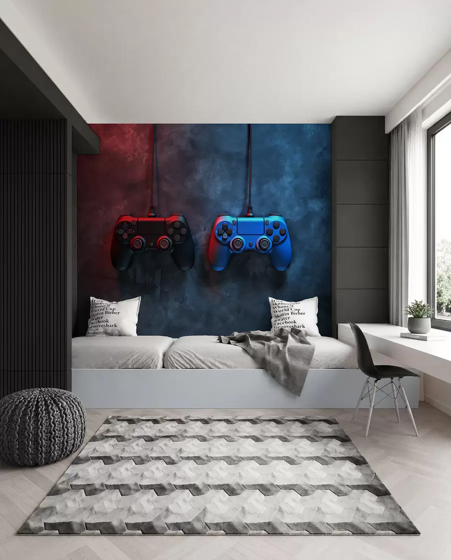 wall murals black and blue DualShock on a dark background w01189