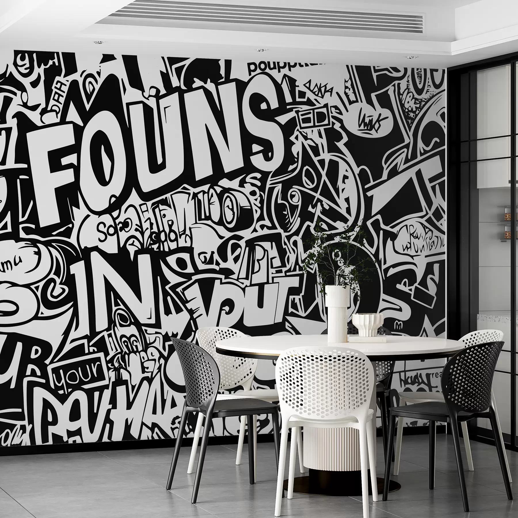 wall murals Black and white graffiti w01190