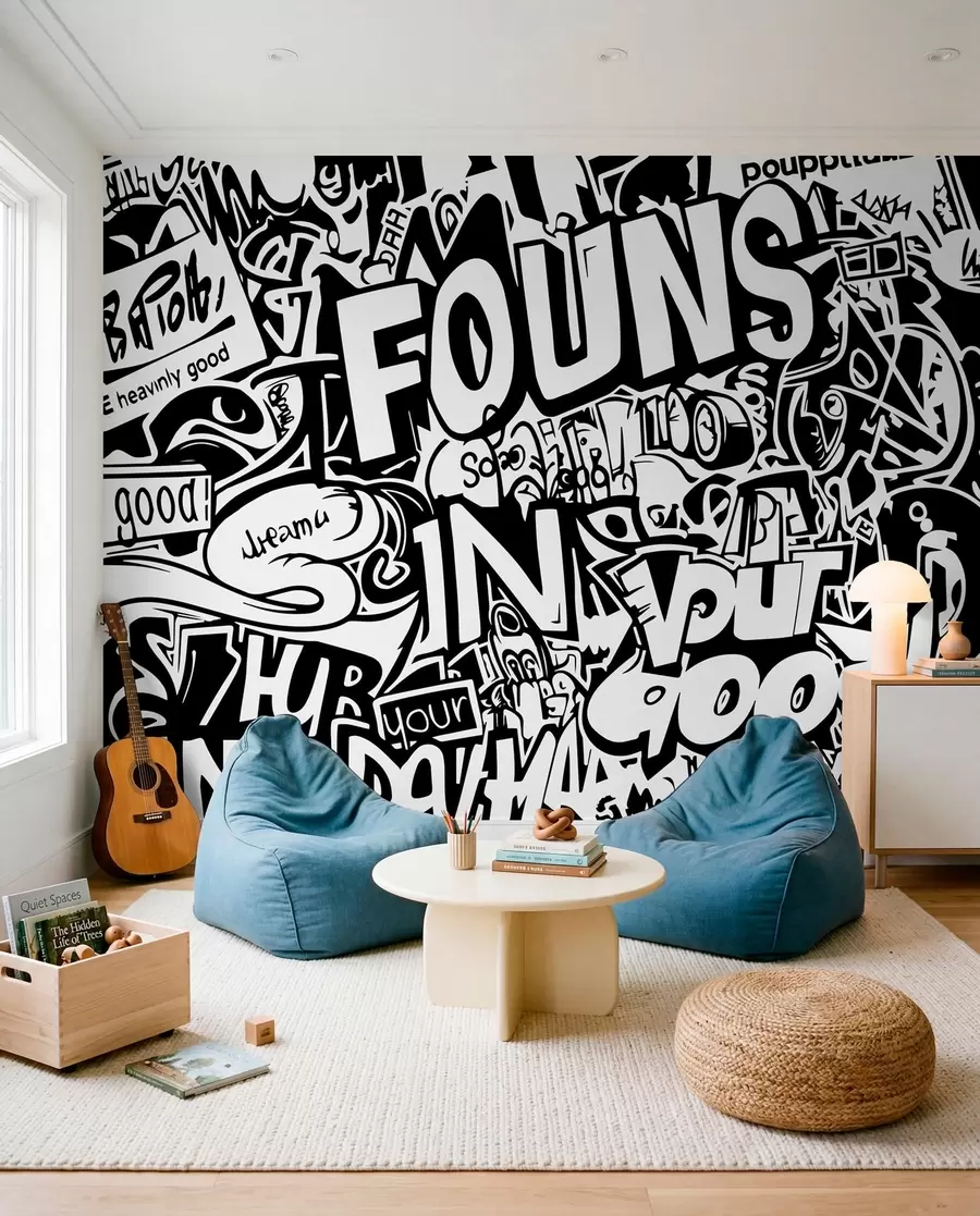 wall murals Black and white graffiti w01190