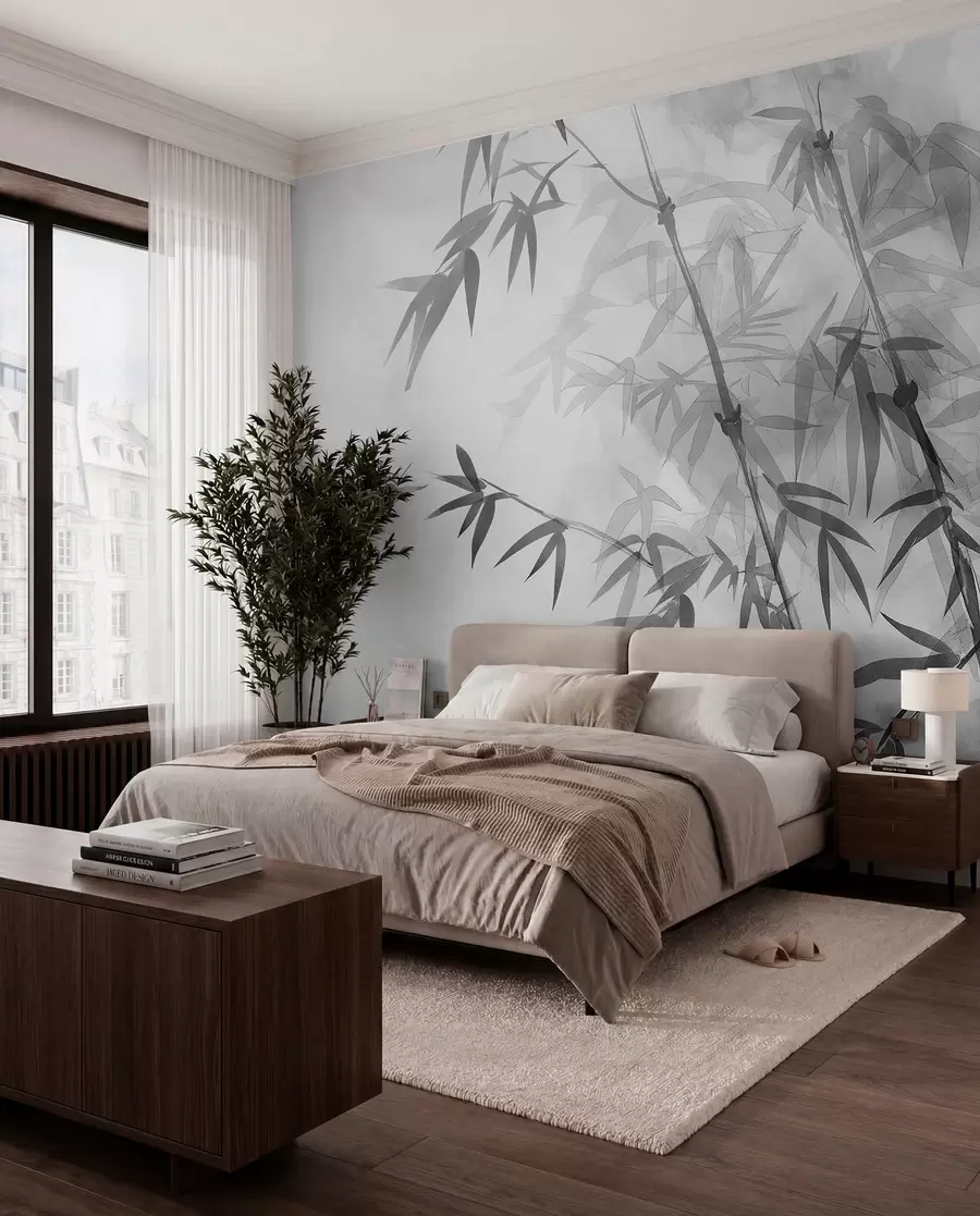 wall murals Bamboo in Grey Watercolour w00687v1