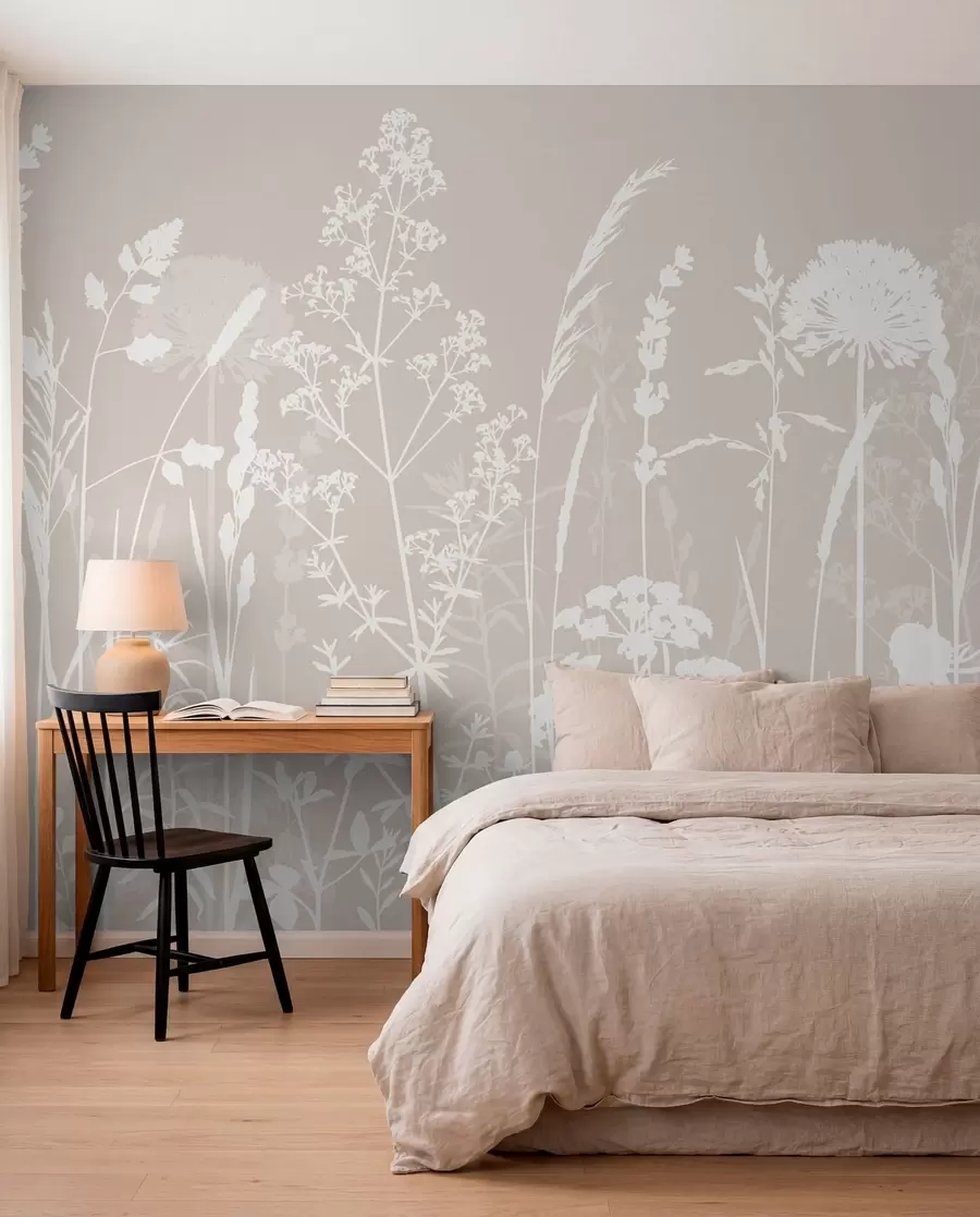 wall murals Gentle field plants and flowers minimalism w01270