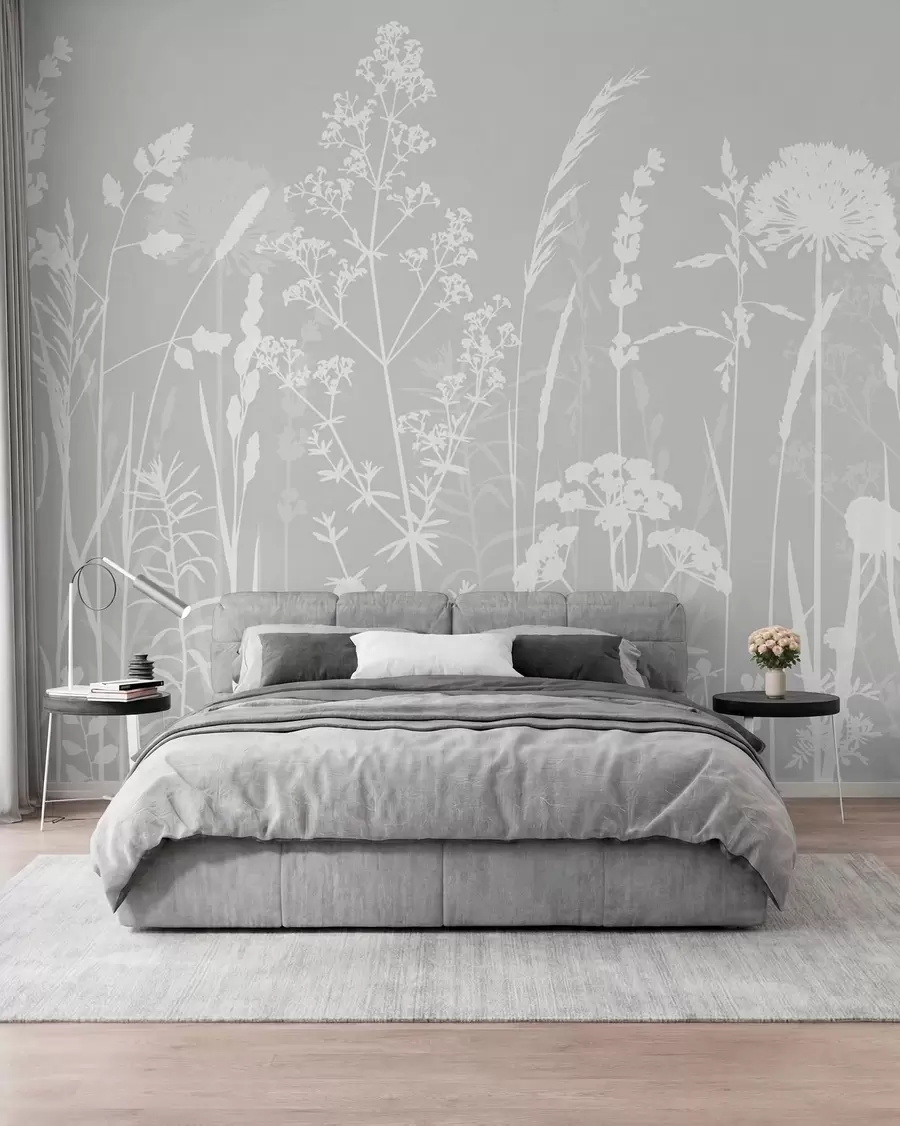 wall murals Wildflower Silhouettes in Grey w01270v1