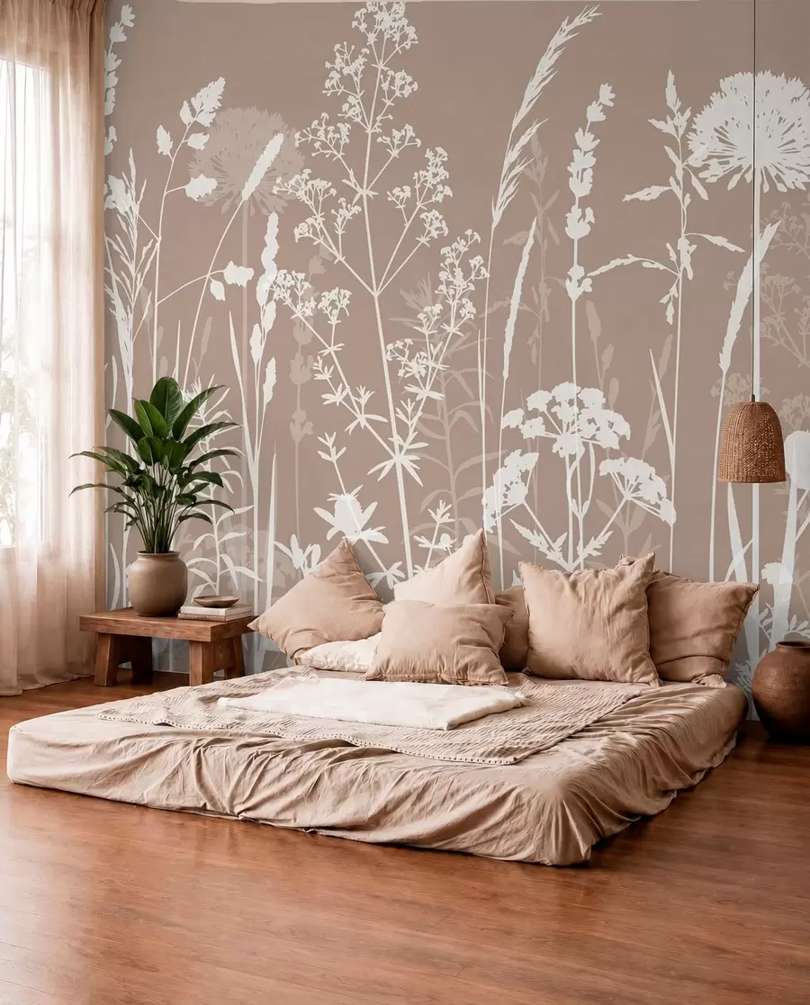 wall murals Meadow Silhouettes on Taupe w01270v3