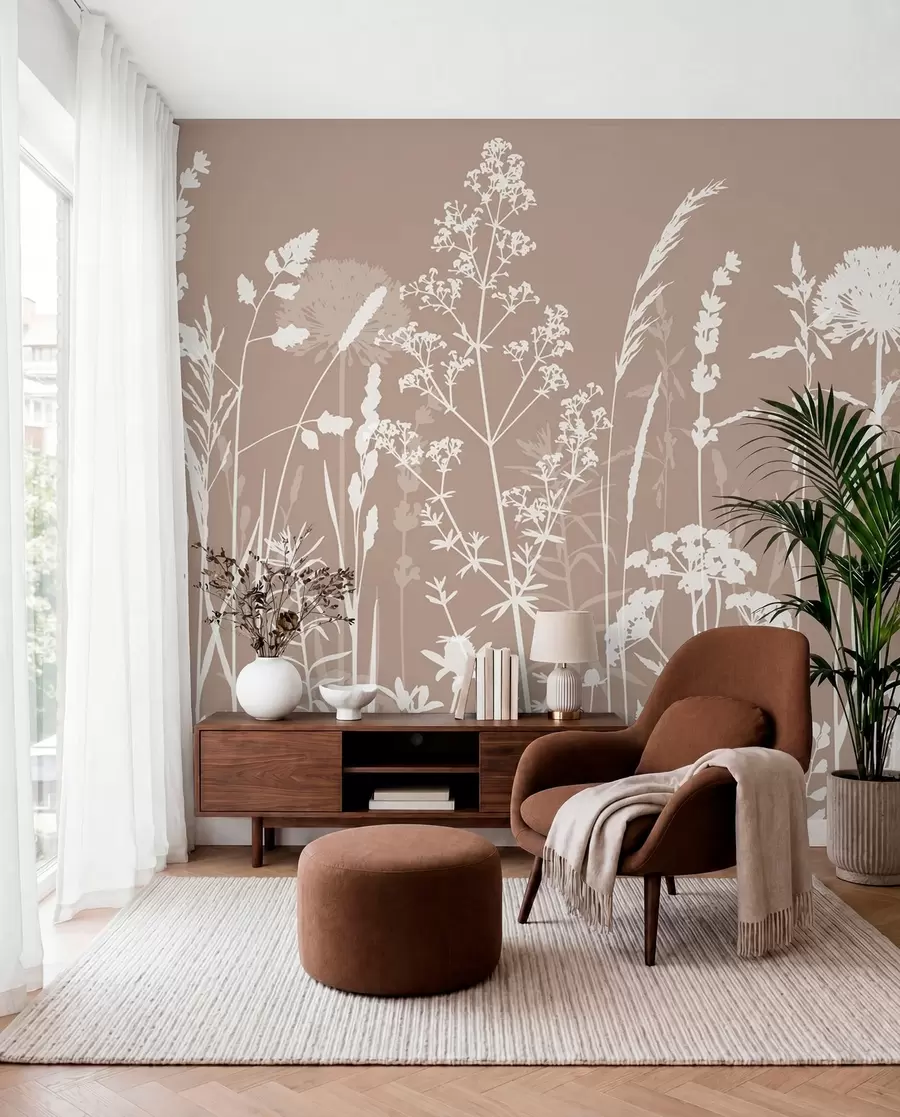 wall murals Meadow Silhouettes on Taupe w01270v3