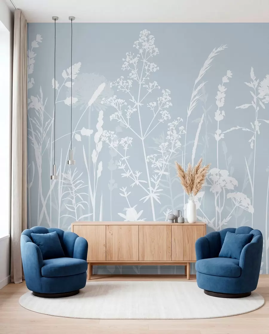wall murals Gentle field plants and flowers minimalism gray color w01270v4
