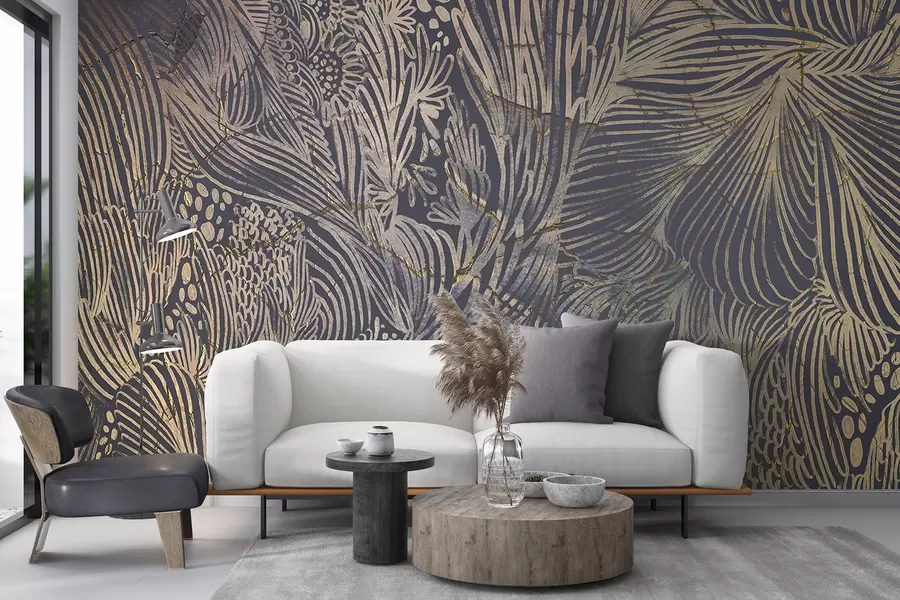 wall murals Abstract textured luxury print with overlapping organic shapes and lines w01243