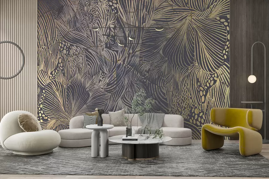 wall murals Abstract textured luxury print with overlapping organic shapes and lines w01243