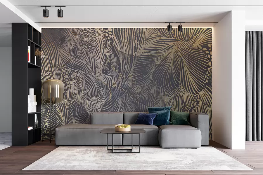 wall murals Abstract textured luxury print with overlapping organic shapes and lines w01243