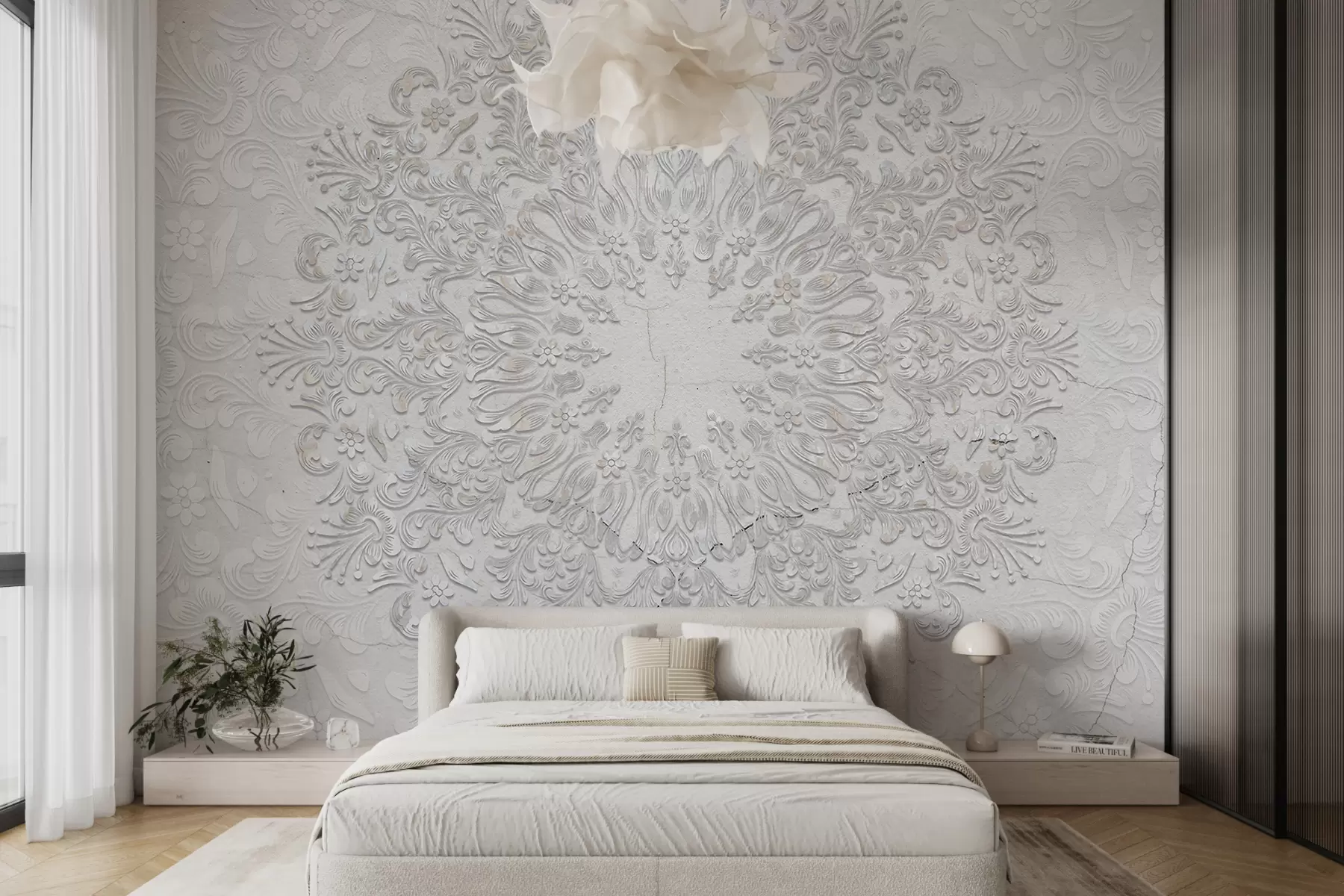 wall murals A highly detailed mandala print creating a beautiful and delicate lace design w01249