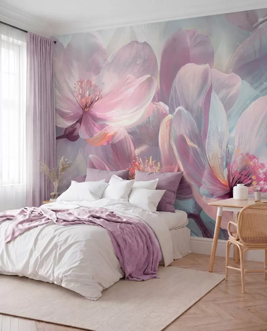 wall murals Blossoms in a Pink Glow w01307