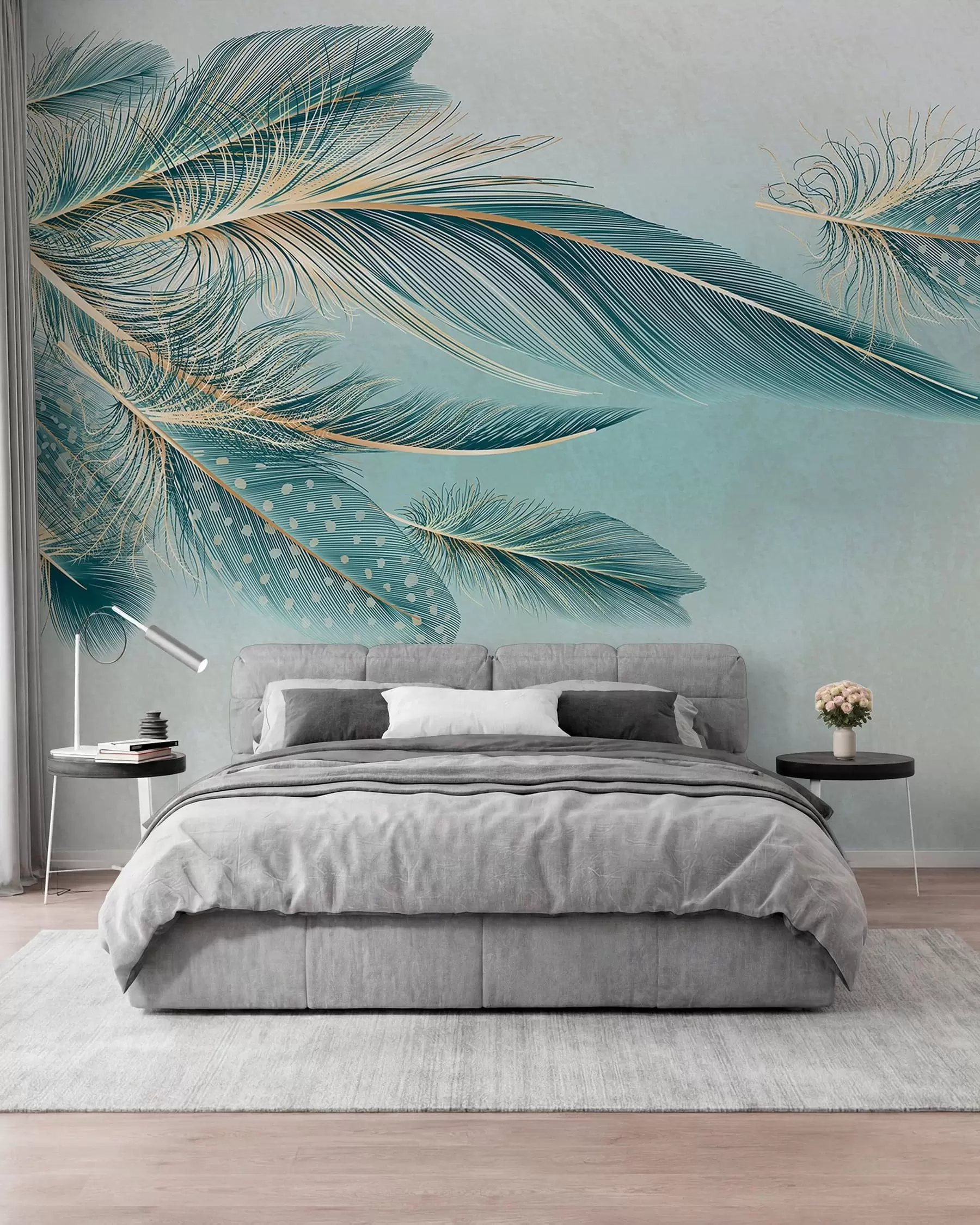 wall murals Teal Feathers w01312