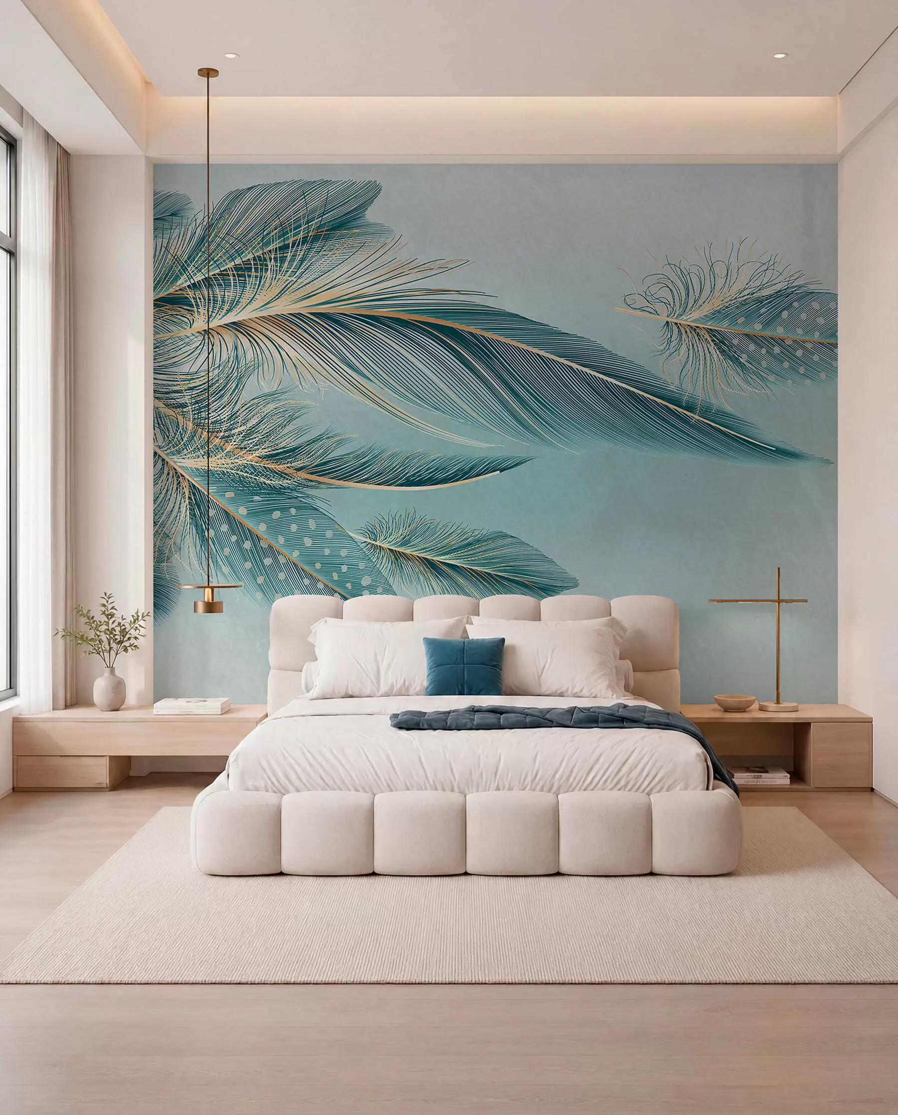 wall murals Teal Feathers w01312