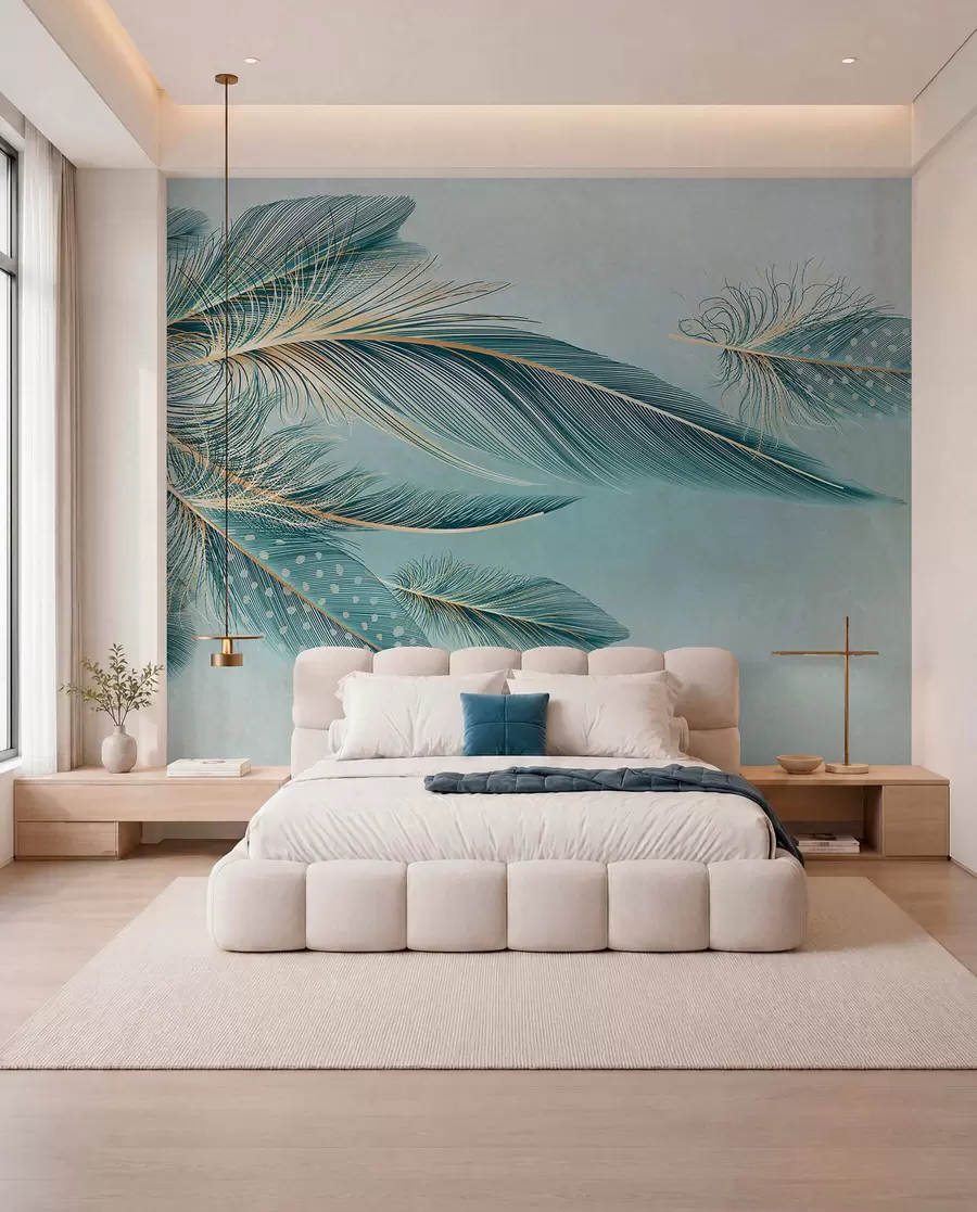 wall murals Teal Feathers w01312