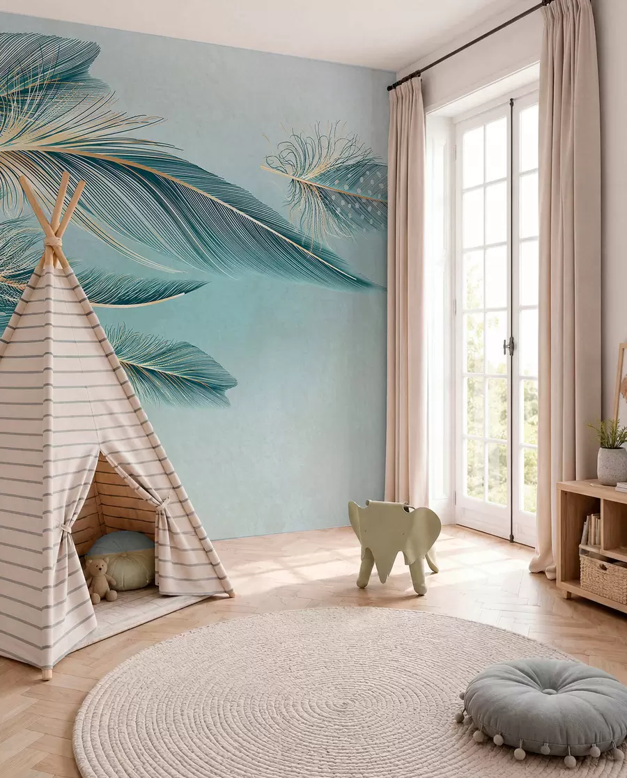 wall murals Teal Feathers w01312