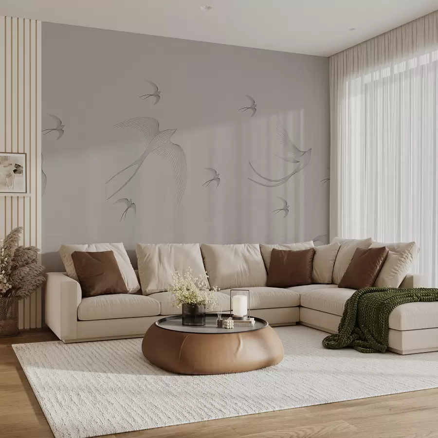 wall murals Linear swallows on a gray-pink background w01264v2