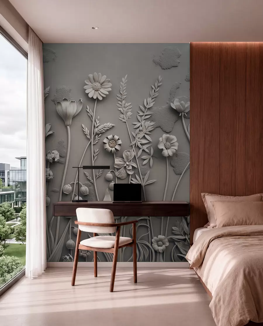 wall murals Taupe Meadow Relief w07869v1