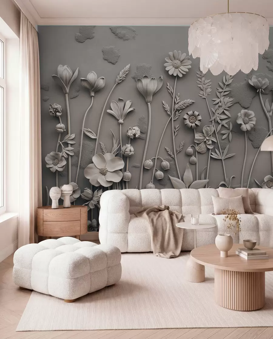 wall murals Taupe Meadow Relief w07869v1
