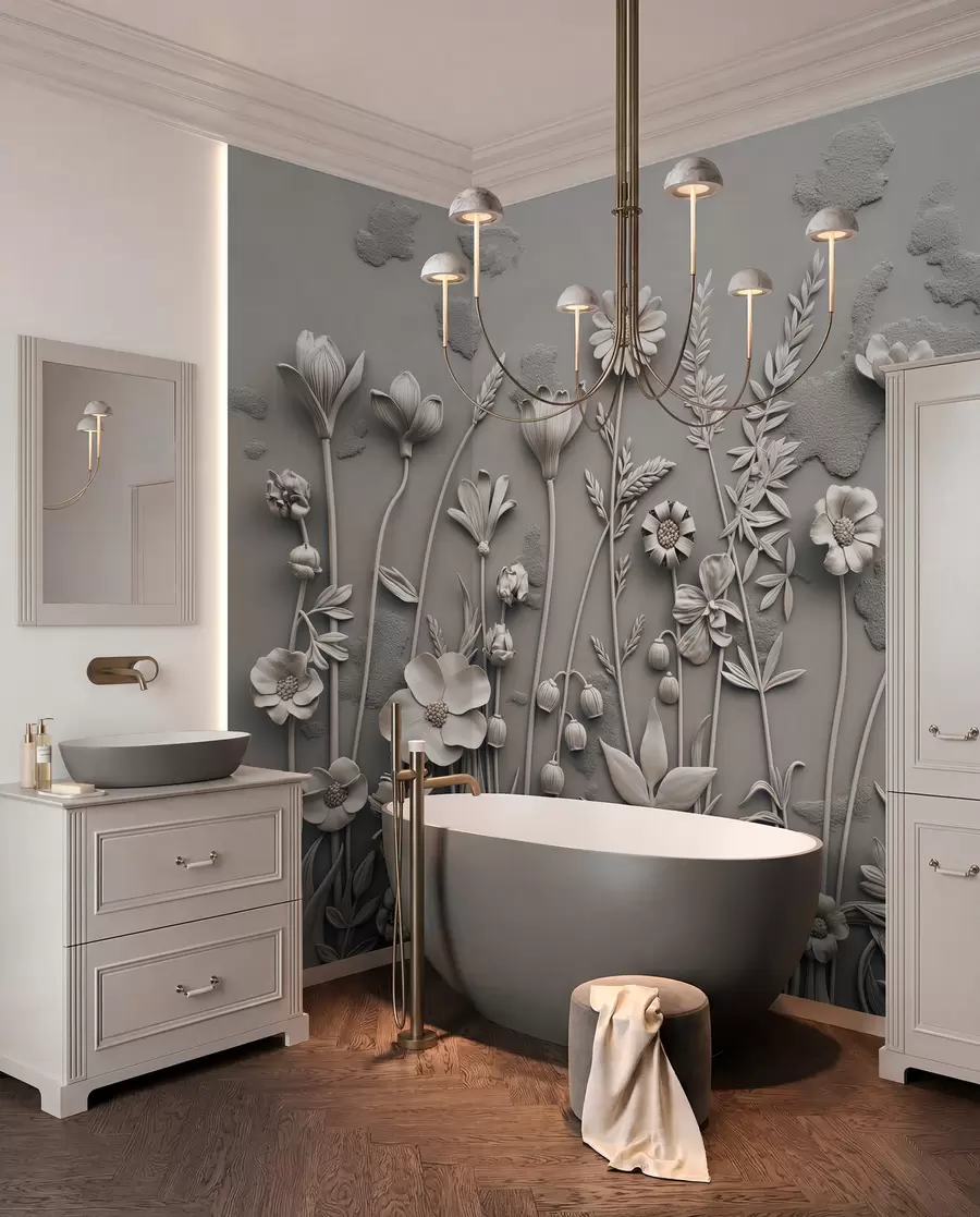 wall murals Taupe Meadow Relief w07869v1