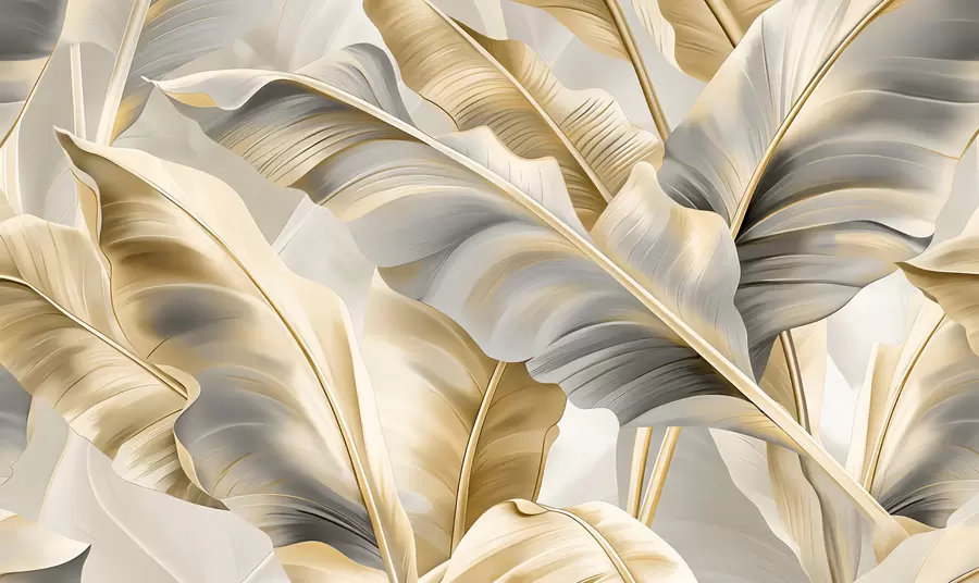 wall murals luxurious large banana leaves in gray-beige tones w07876