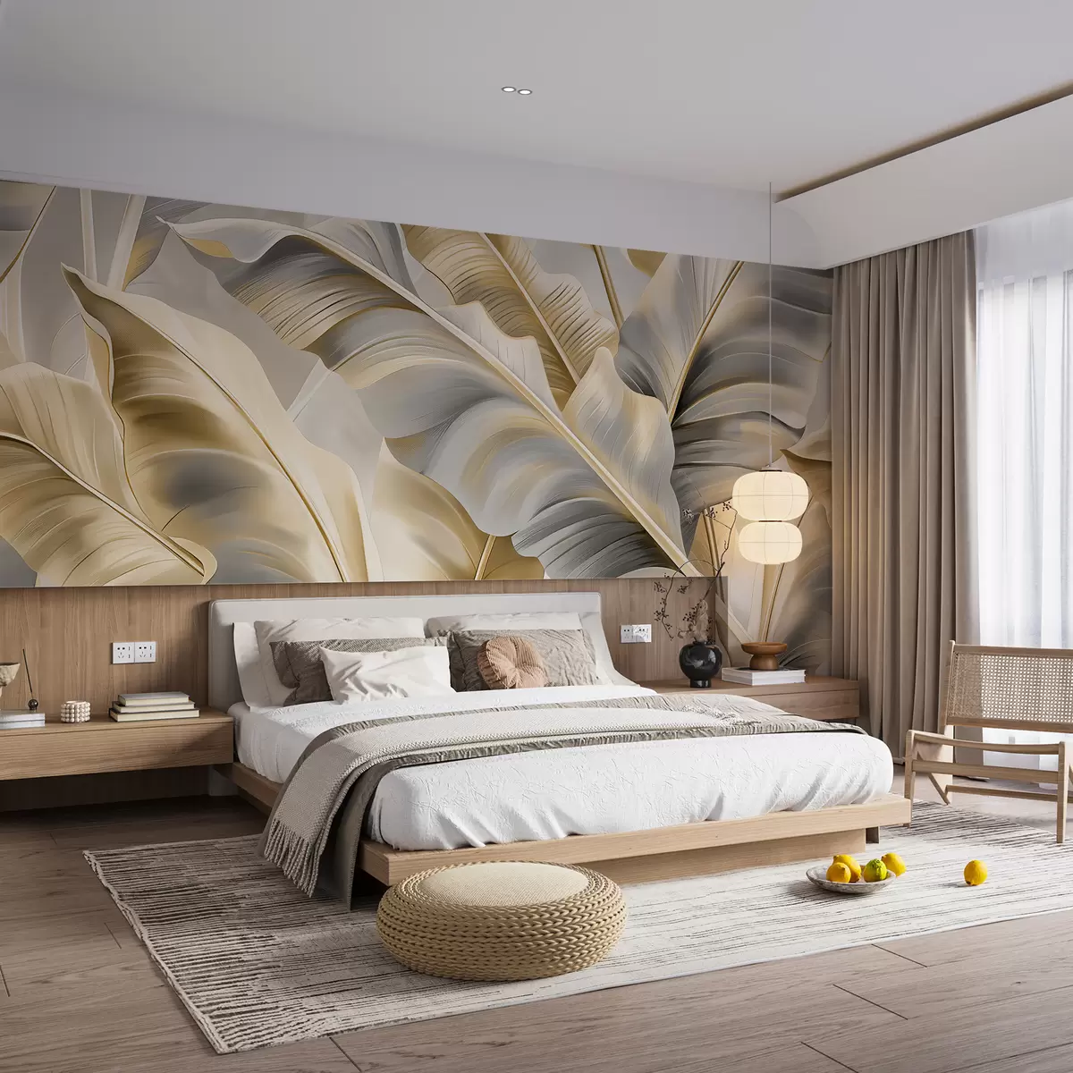 wall murals luxurious large banana leaves in gray-beige tones w07876