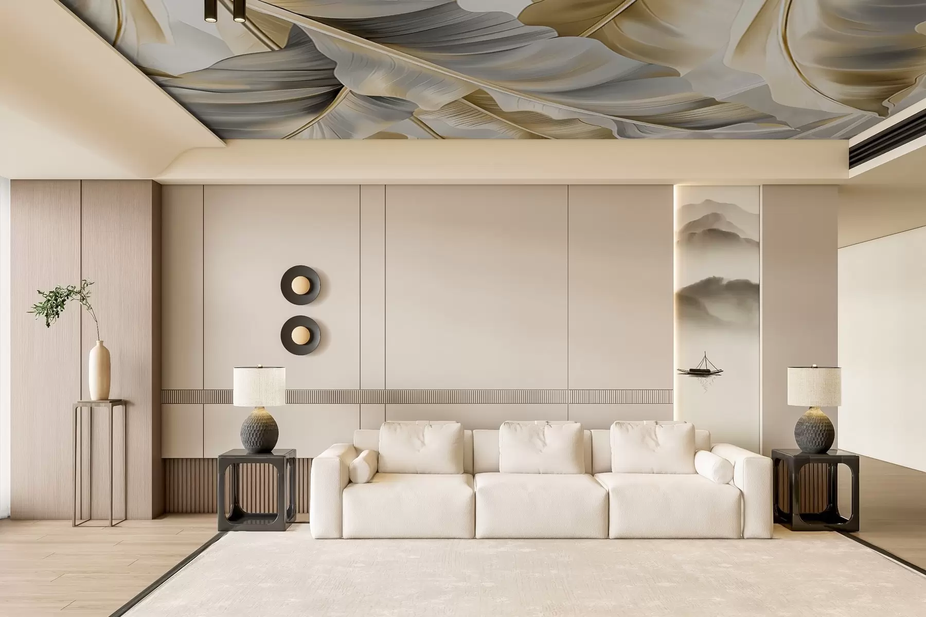 wall murals luxurious large banana leaves in gray-beige tones w07876