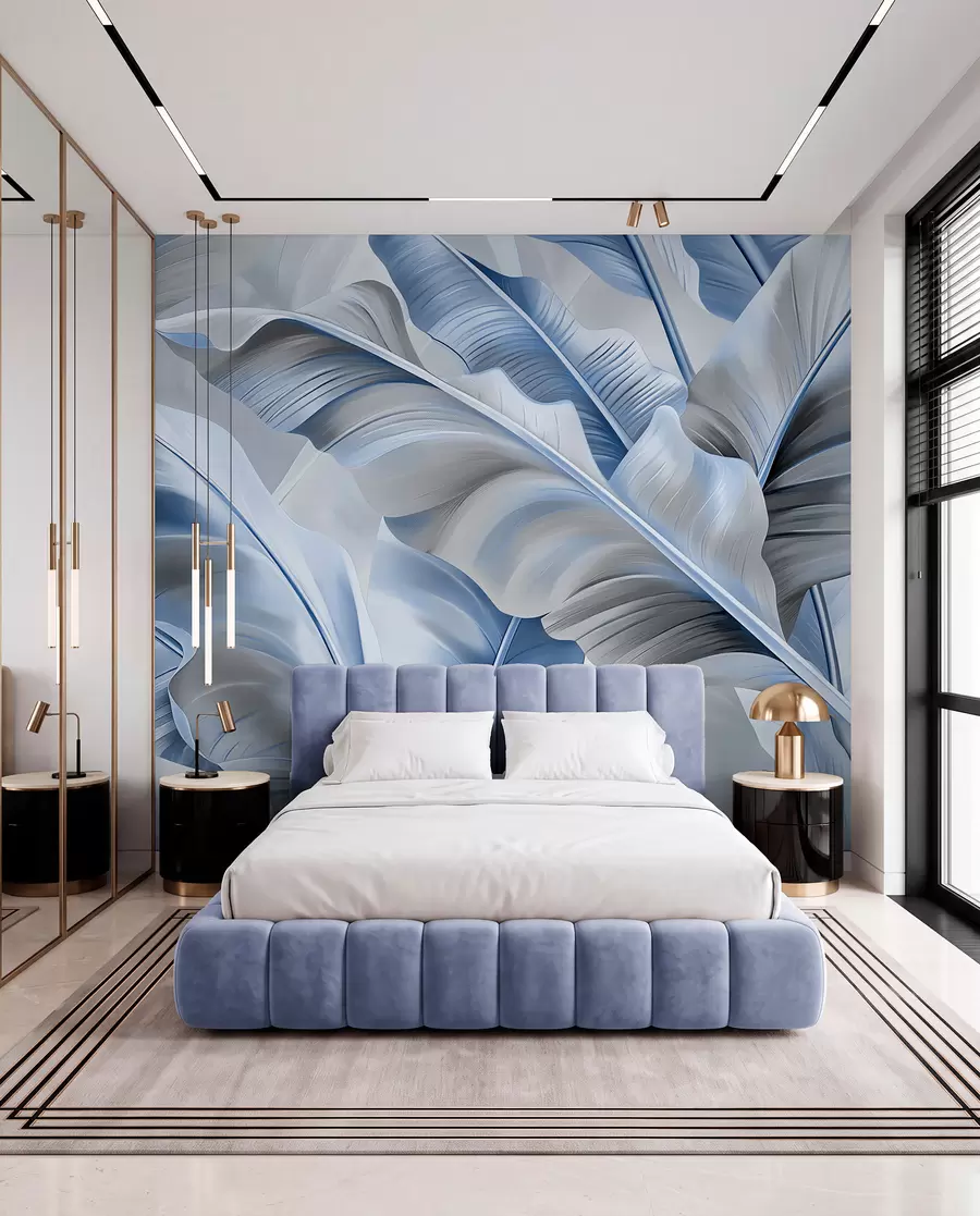 wall murals luxurious large banana leaves in gray-blue colors w07876v1