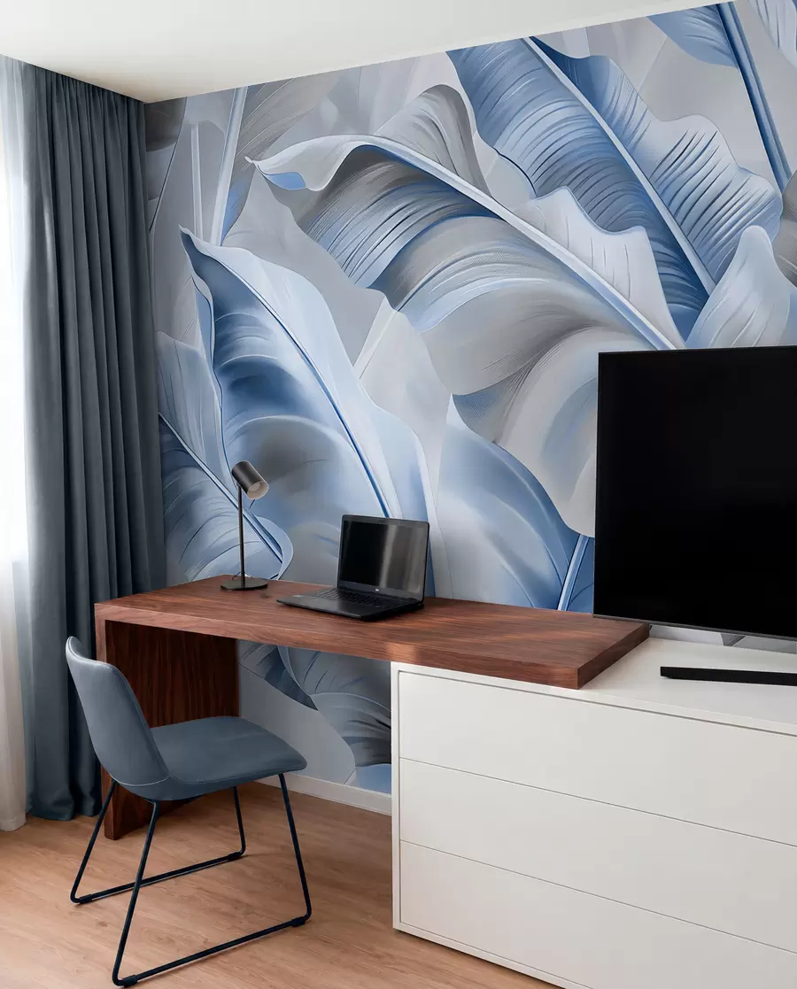 wall murals luxurious large banana leaves in gray-blue colors w07876v1
