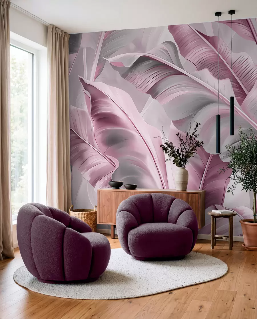 wall murals luxurious large banana leaves in pinkish gray tones w07876v2