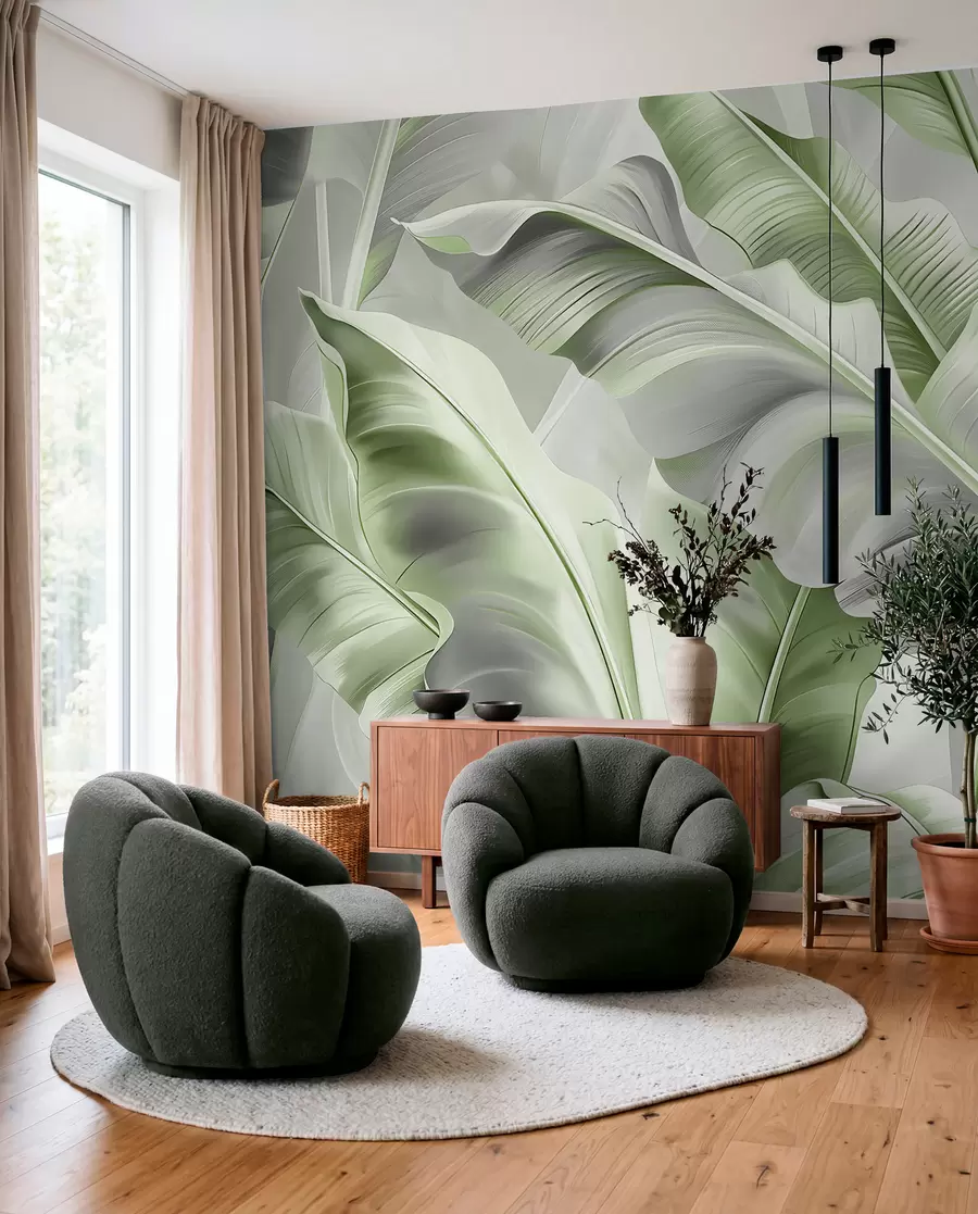 wall murals luxurious large banana leaves in gray-green tones w07876v3