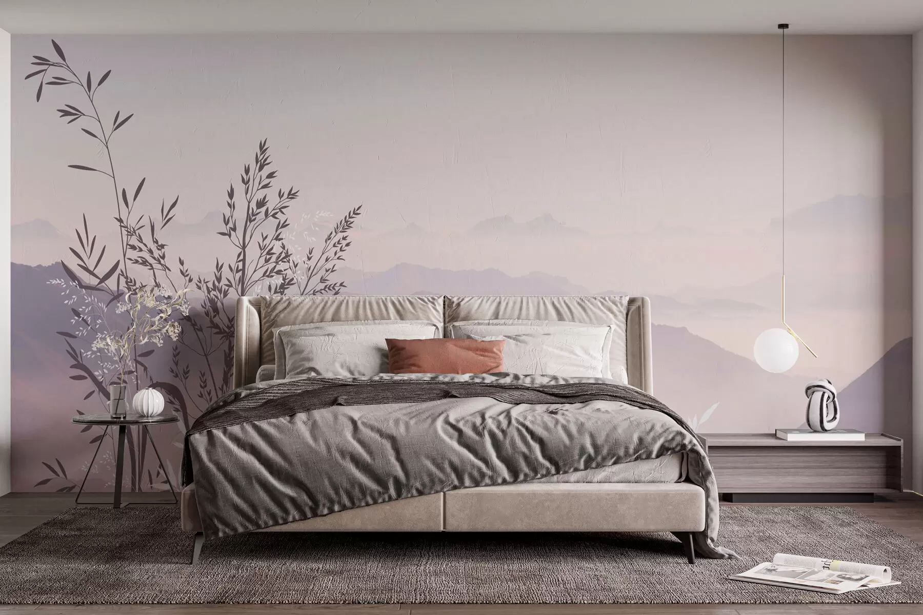 wall murals Mountain view with plants and flowers w07910v2