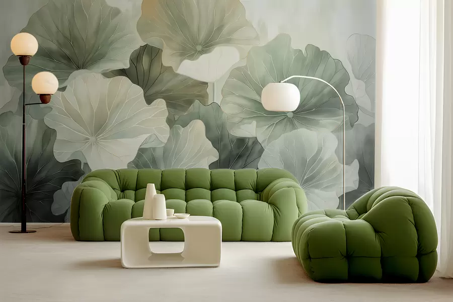 wall murals Serene leaves in soft hues w07938v1
