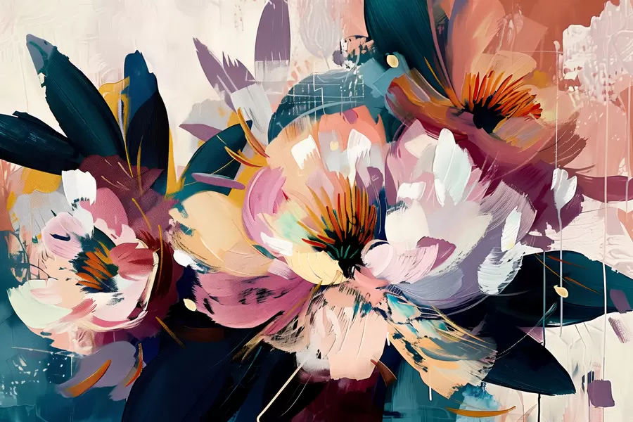 wall murals Large flowers are painted in oil w07940